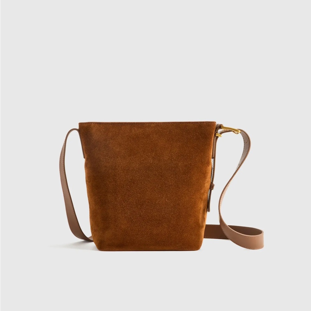 Italian Suede Bucket Bag | Whiskey Brown Crossbody Purse